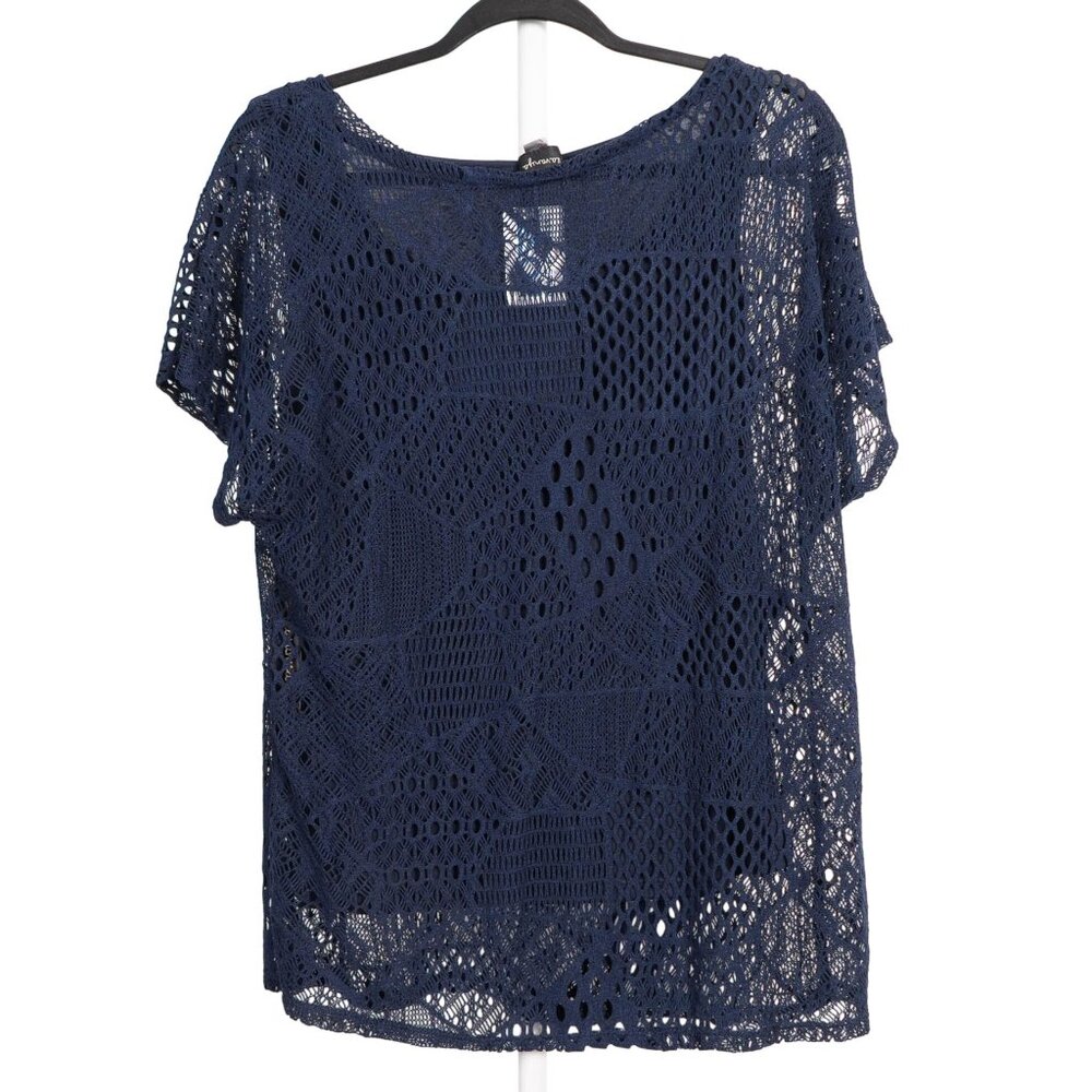La Vanya Crochet Shirt L Womens Navy Blue Sheer Tank Indie Hippie Boho Set - Picture 5 of 5